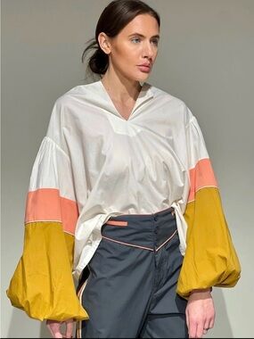 Anthropologie 🌸 $232 Mes Demoiselles Priam Colorblocked Blouse 🧡 Size 0 🌸 XS